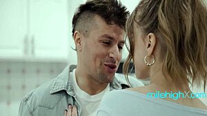 busty pale babysitter with big natural tits seduces and sucks shaved pussy