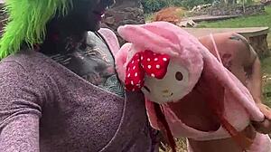 Hey, watch this adorable inked girl ride her massive dildo backstage?