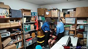 Teen Brunette Thief Blowbanged By Two Guards In Reluctant 3some Deal Arrangement