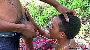 Country farmer chick deepthroats monster black cock bends over doggystyle moans submissive quickie cum in mouth