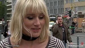 hey check this pierced pussy blonde getting dominated and fucked hard outdoors in public