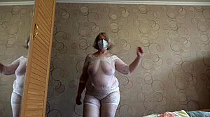 mature bbw tries white panties and shakes her plump ass