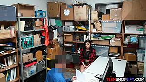 Teen Brunette Thief Blowbanged By Two Guards In Reluctant 3some Deal Arrangement