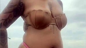 She begs him whip out hard cock from beach shorts