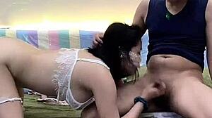 Asian Brunette Babe Bent Over Moans from Doggystyle Pussy Lick and Big Tits Fuck