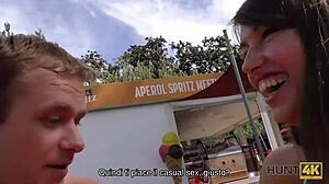 young czech teen bends over takes anal cash pounding doggystyle outdoors