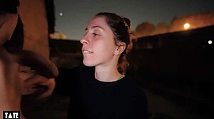Risky Outdoor Facial for Slutty Teen in Public?