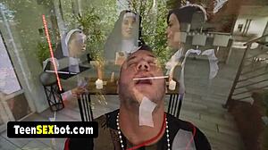 Lucky Guy Teases Petite Nuns' Uniformed Bodies