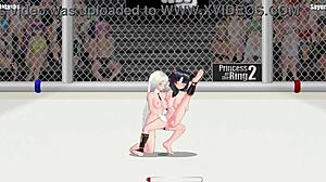 princess natasha battles sayuri in wild lesbian wrestling ring