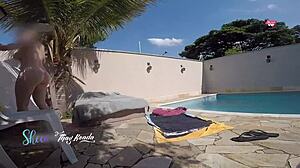 pharmacy delivery guy slathers sunscreen on my milf tits outdoors!