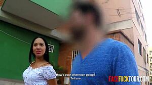 That sexy street skank just begs random guys to face-fuck her deep