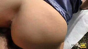 young czech teen bends over takes anal cash pounding doggystyle outdoors