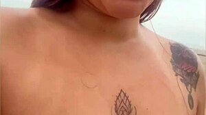 She begs him whip out hard cock from beach shorts