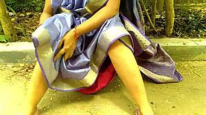 desi stepmom's huge ass jiggles fingering pussy peeing courtyard public outdoors