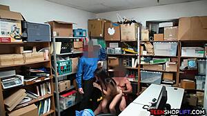 Teen Brunette Thief Blowbanged By Two Guards In Reluctant 3some Deal Arrangement