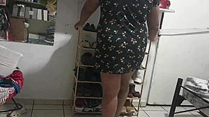 mama chubby bbw cleans room in tight curvy outfit