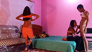 Two Girls Call Friends for Wild Foursome Fuck at Home