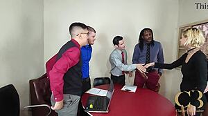 prim office erupts into bareback slut orgy with double penetrations