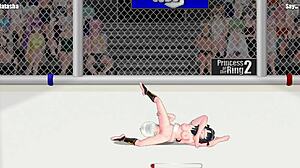 princess natasha battles sayuri in wild lesbian wrestling ring