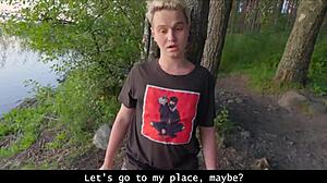 Russian cougar Malusha picks up huge cock dude in park and fucks him fast