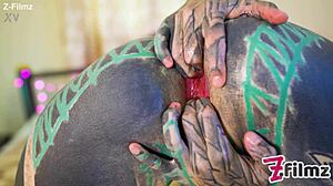 Tattooed Goth Punk Fingers Pussy Ass Toy Fucks Gapes Prolapse