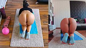 dual cam catches naked yoga spreading fat curvy ass uncensored