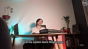 i beg boss for raise while riding his cock in fishnets