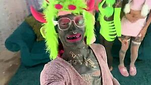 Hey, watch this adorable inked girl ride her massive dildo backstage?