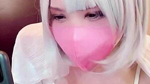 【個撮】this cute masked asian ladyboy crossdresses while masturbating on cam so hot! 🔥👗💦