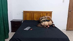 Mature Ebony Mommy Gropes Her Passionate Pussy With Dildo In Lingerie