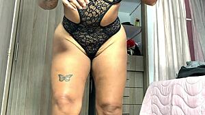 Wife sends lingerie try-on video showing big ass cameltoe and huge clit