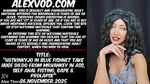 Hotkinkyjo Stuffs Huge Mrhankey Dildo in Fishnet Ass for Fisting Gape Prolapse