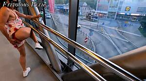 strangers catch milf housewife flashing wet pussy on street train toilet in crazy public compilation?