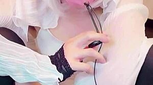 【個撮】this cute masked asian ladyboy crossdresses while masturbating on cam so hot! 🔥👗💦