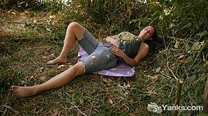 michelle rivers trembles with orgasm joy fingering wet outdoors in the grass