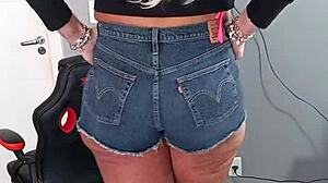 i slip into these sexy shorts showing off my tan lines and curves just for you