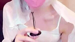 【個撮】this cute masked asian ladyboy crossdresses while masturbating on cam so hot! 🔥👗💦