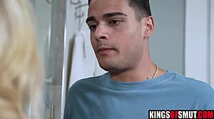 stepmom's sloppy deepthroat offer leads to young cock pounding her milf pussy