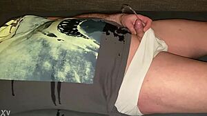 Pissing floods over tiny cock and gaping jaws in extreme action