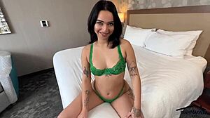 Young Tatted Petite Pierced Brunette Tries Monster BBC
