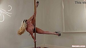 blonde milf cougar strips nude dancing with puffy nipples and ripped clothes