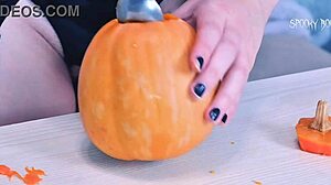 sexy ghostface carves erotic pumpkin for halloween trick treat