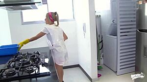 Karla rivera the blonde latina maid gets garage smashed by monster cock!