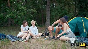Shy russian teens swap wives for forest rimjobs anal fucking and group rimming