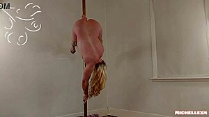 blonde milf cougar strips nude dancing with puffy nipples and ripped clothes