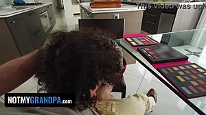 My horny stepgrandpa boner explodes from school uniform ride and deepthroat creampie