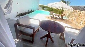 Hot puta rides client cowgirl in public hot tub blowjob creampie