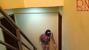 i crave showing my pussy as depraved maid regina noir cleaning huge house stairs