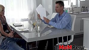 Blonde milf devours stepson's cock before husband's eyes