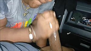 Throat goat slurps young stud's bbc sloppy in truck till tongue cumshot